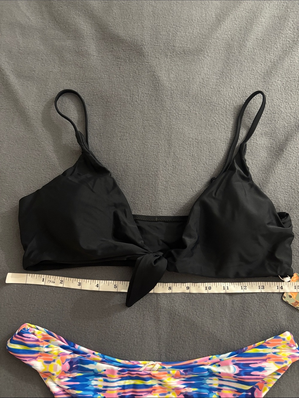 Shekini Bikini Set Black Tie Front Top Multicolor Bottoms NWT Women’s L - Picture 2 of 6
